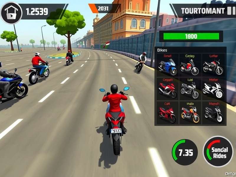 Rapid Rider Pro bike customization screen showing various Indian motorcycle models